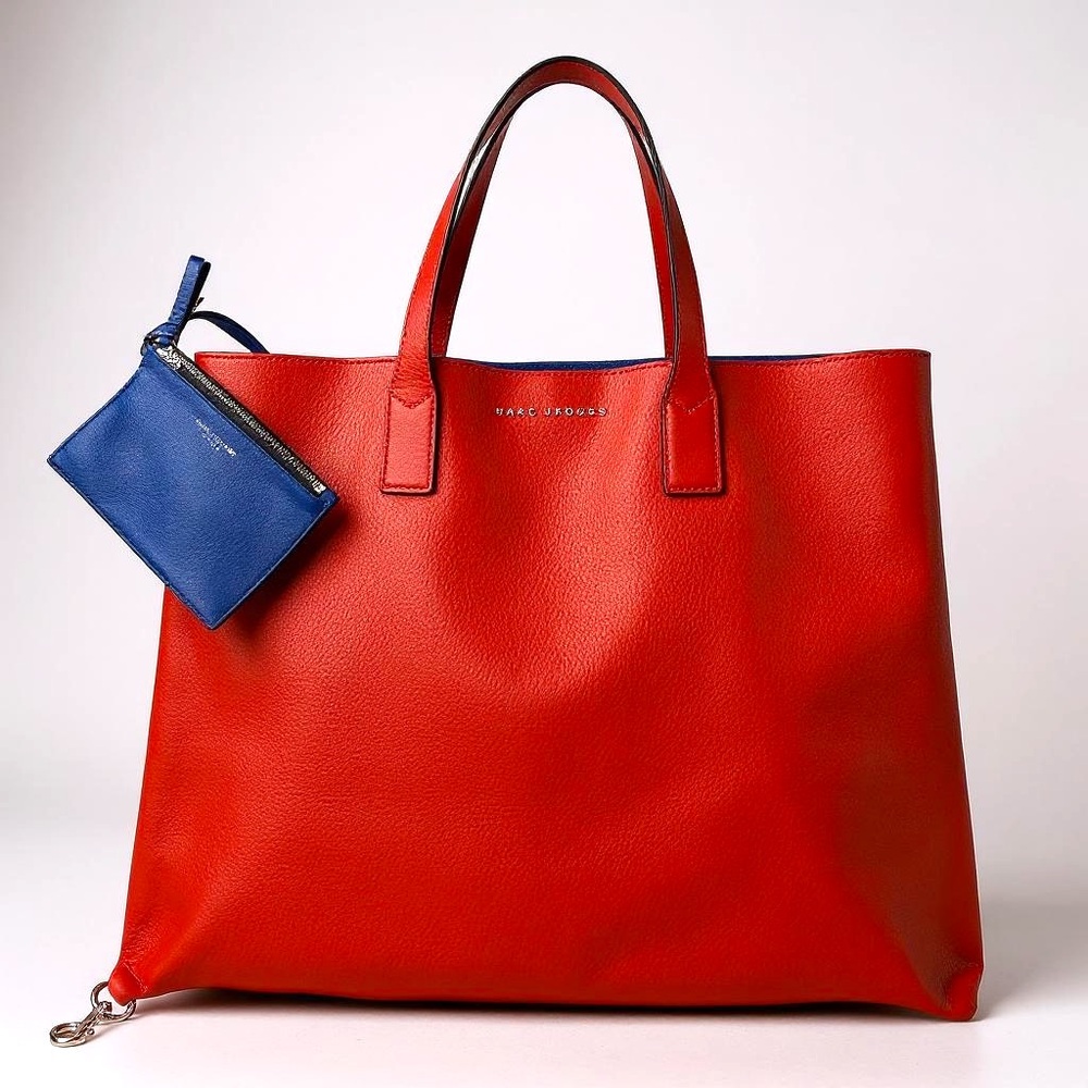 Marc Jacobs Vibrant Red Tote with Stylish Blue Pouch
